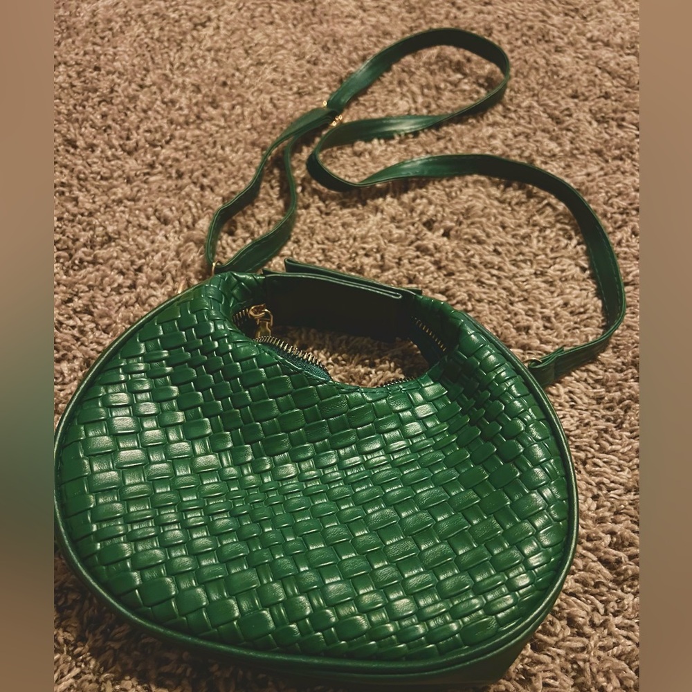 Green Faux Woven Leather Crossbody Bag small clutch versatile gold accents